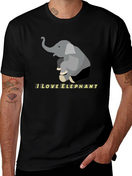 I Love Elephants Graphic Tee - Black Cotton Blend