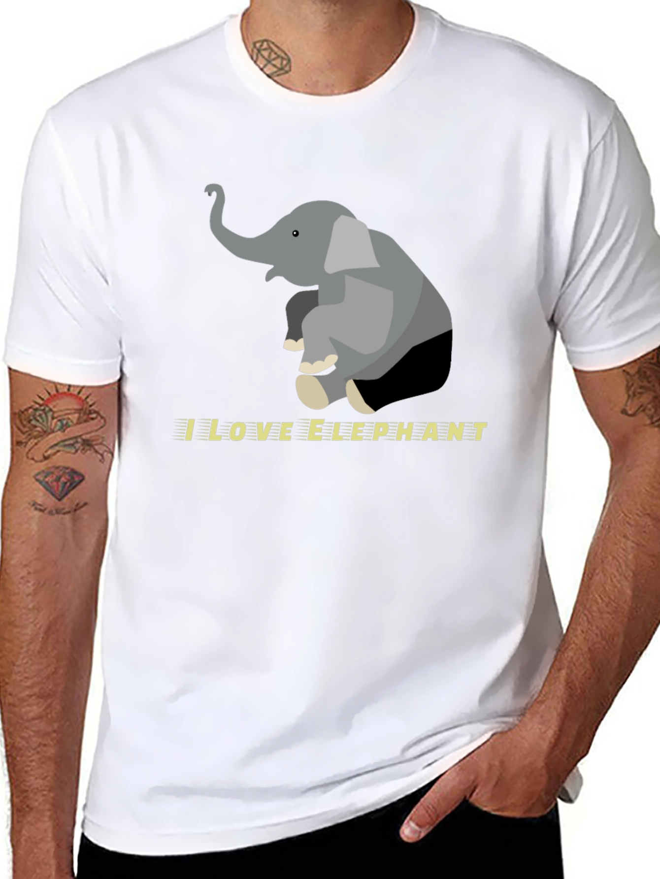 I Love Elephants Graphic Tee - Black Cotton Blend