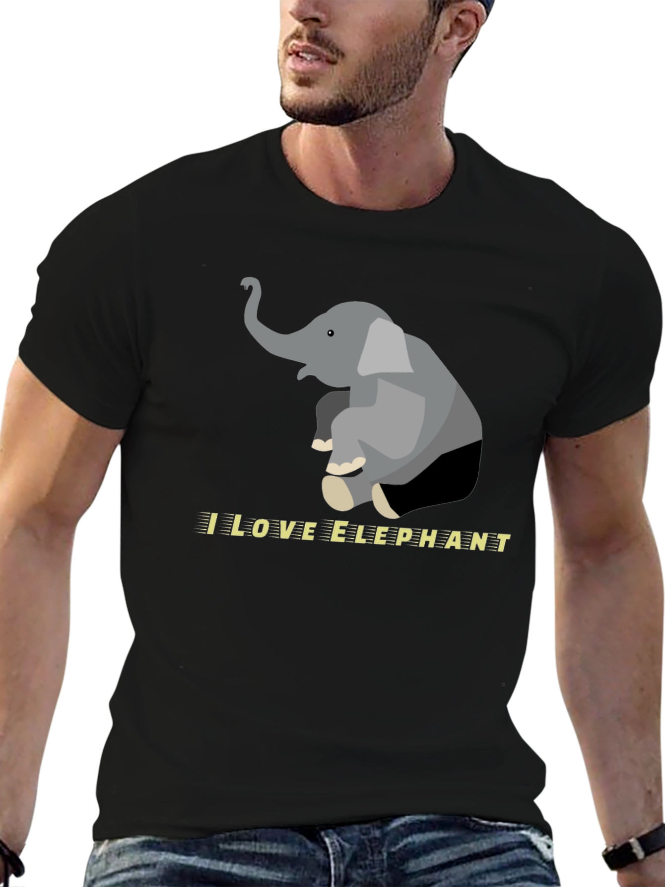 I Love Elephants Graphic Tee - Black Cotton Blend