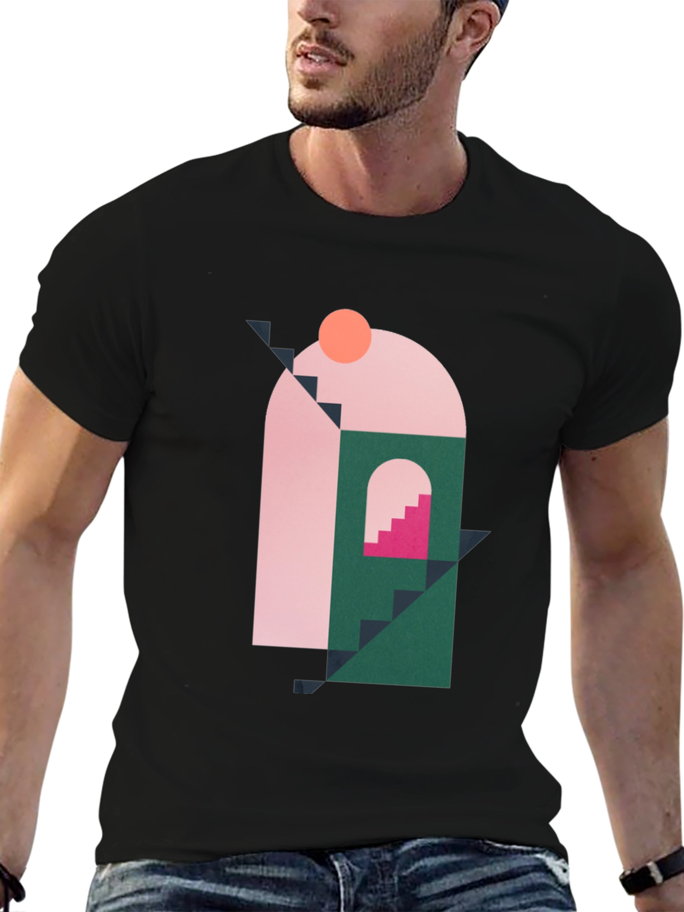 Geometric Shape Graphic Black T-Shirt
