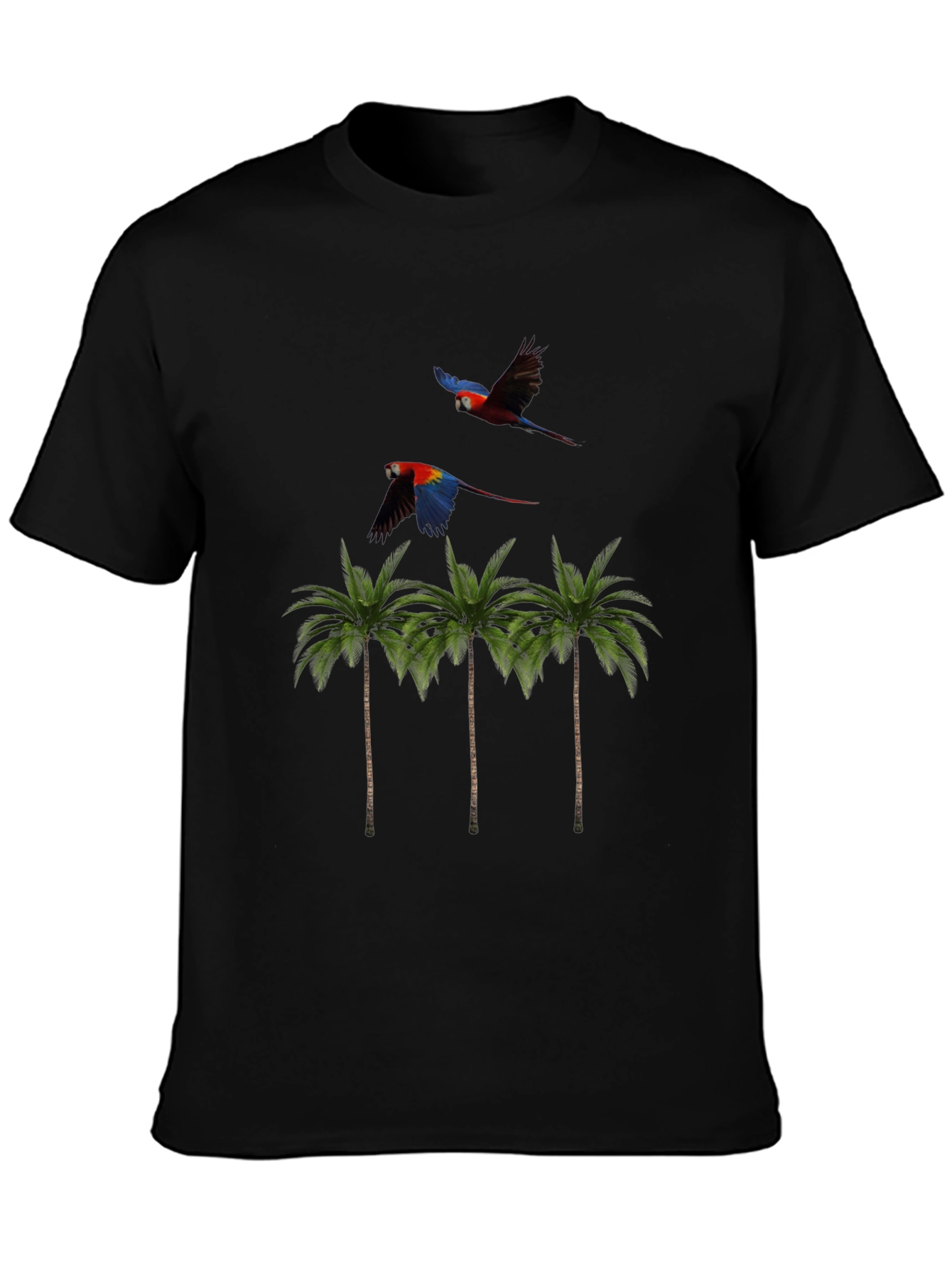 Tropical Parrot Palm Tree Mens Black T-Shirt