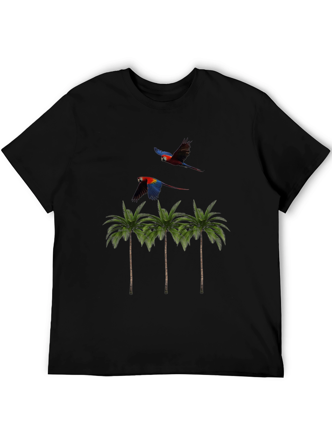 Tropical Parrot Palm Tree Mens Black T-Shirt