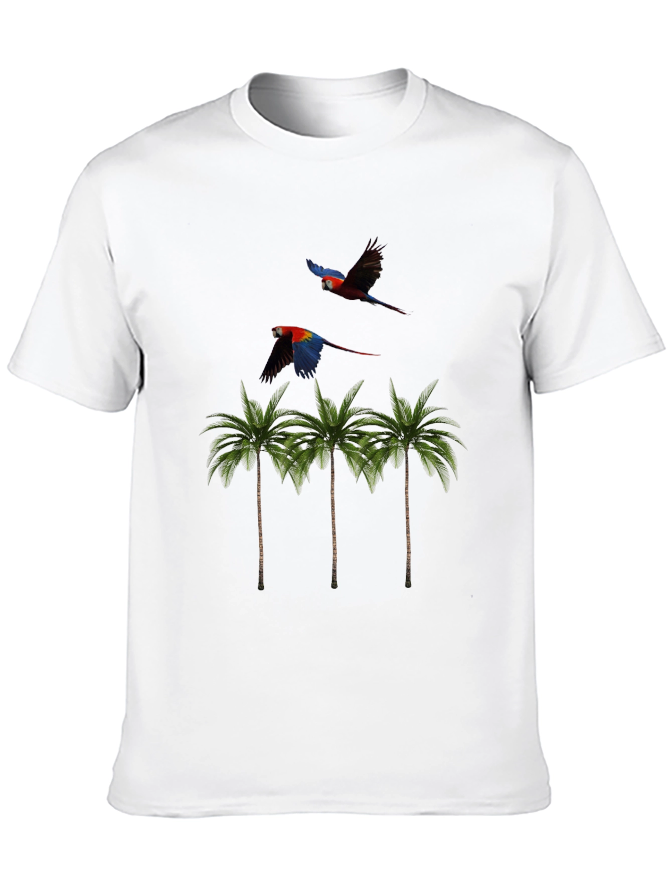 Tropical Parrot Palm Tree Mens Black T-Shirt