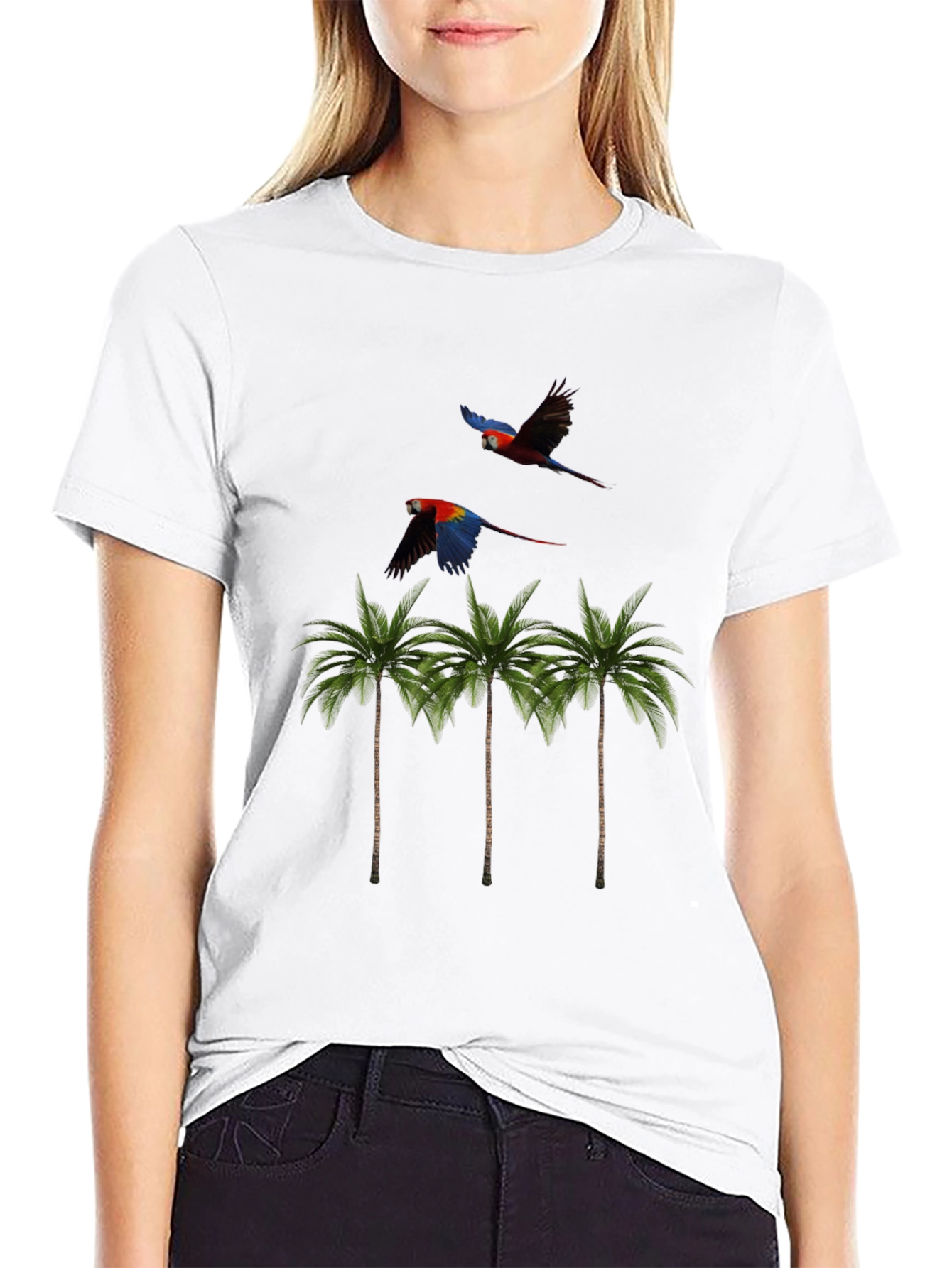 Tropical Parrot Palm Tree Mens Black T-Shirt