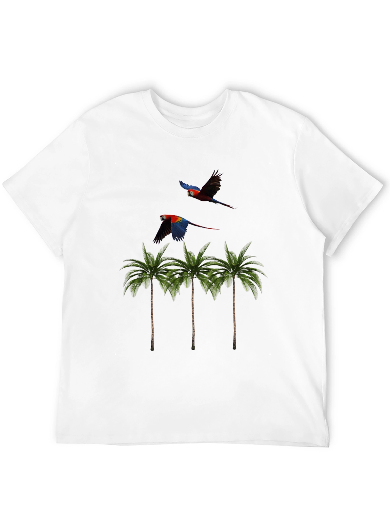 Tropical Parrot Palm Tree Mens Black T-Shirt