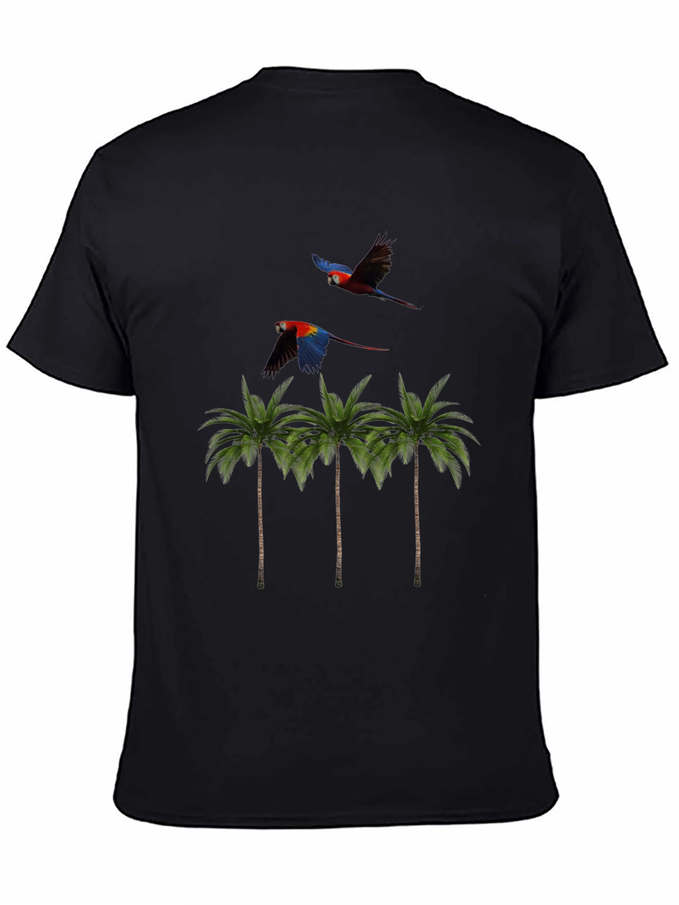 Tropical Parrot Palm Tree Mens Black T-Shirt