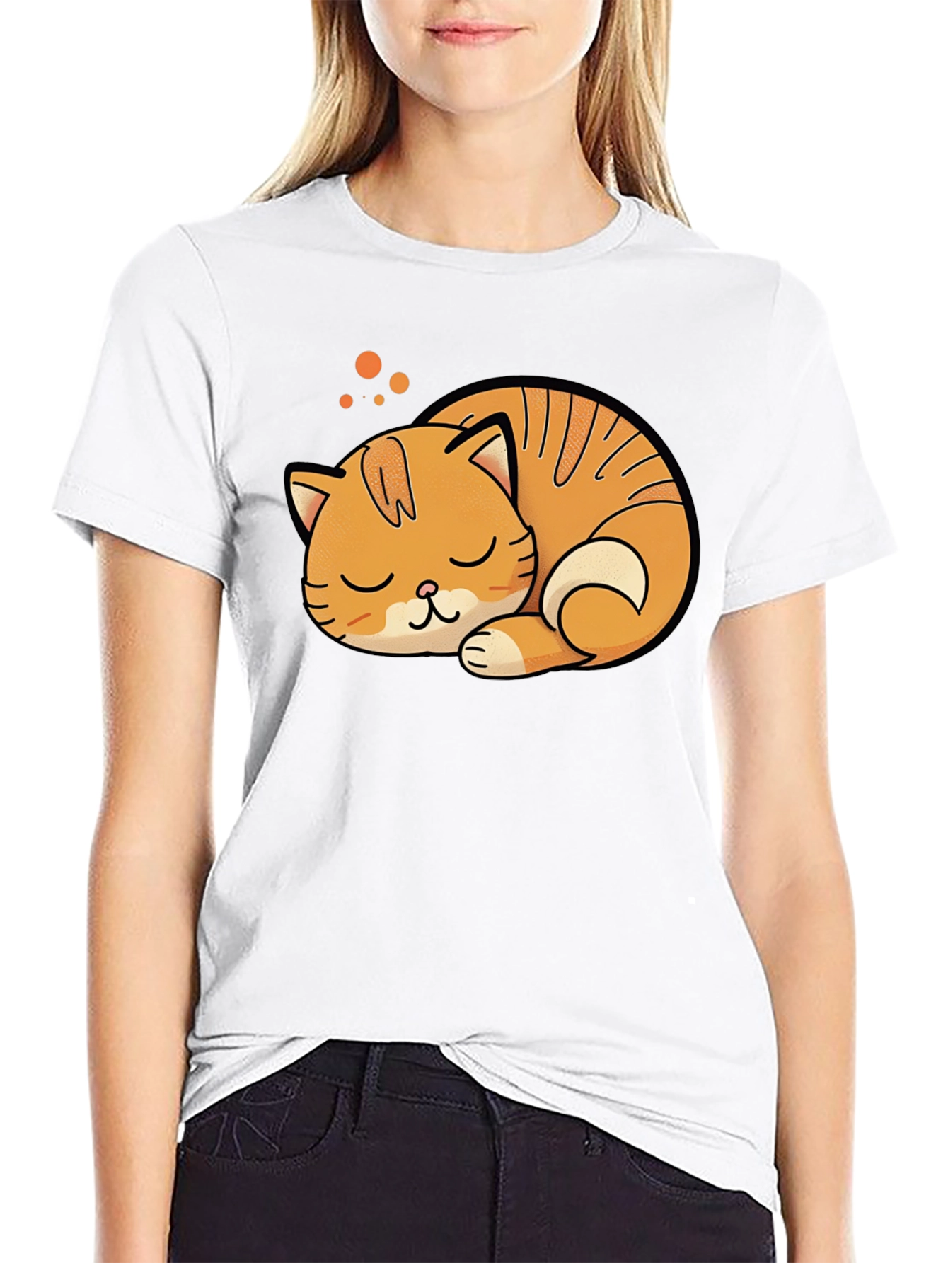 Cute Sleeping Cat Graphic Tee - Black