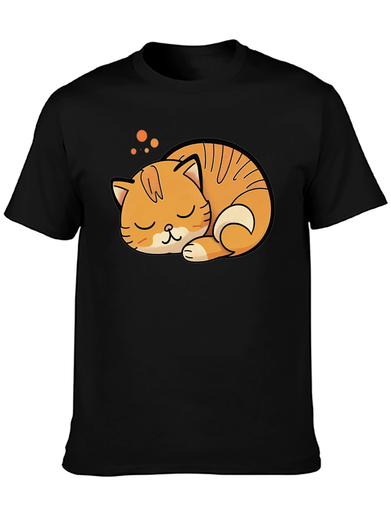 Cute Sleeping Cat Graphic Tee - Black