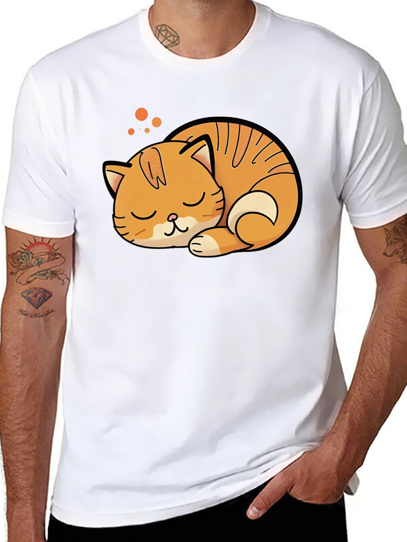 Cute Sleeping Cat Graphic Tee - Black