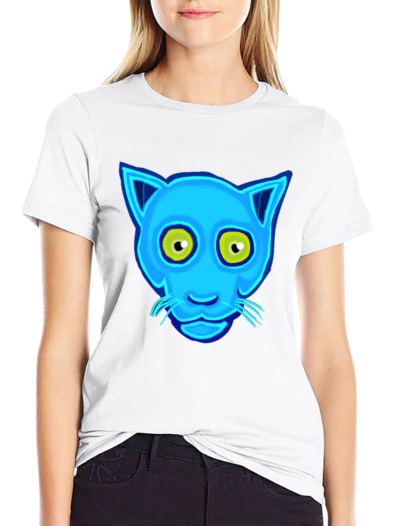 Blue Cat Graphic Tee - Unique Design