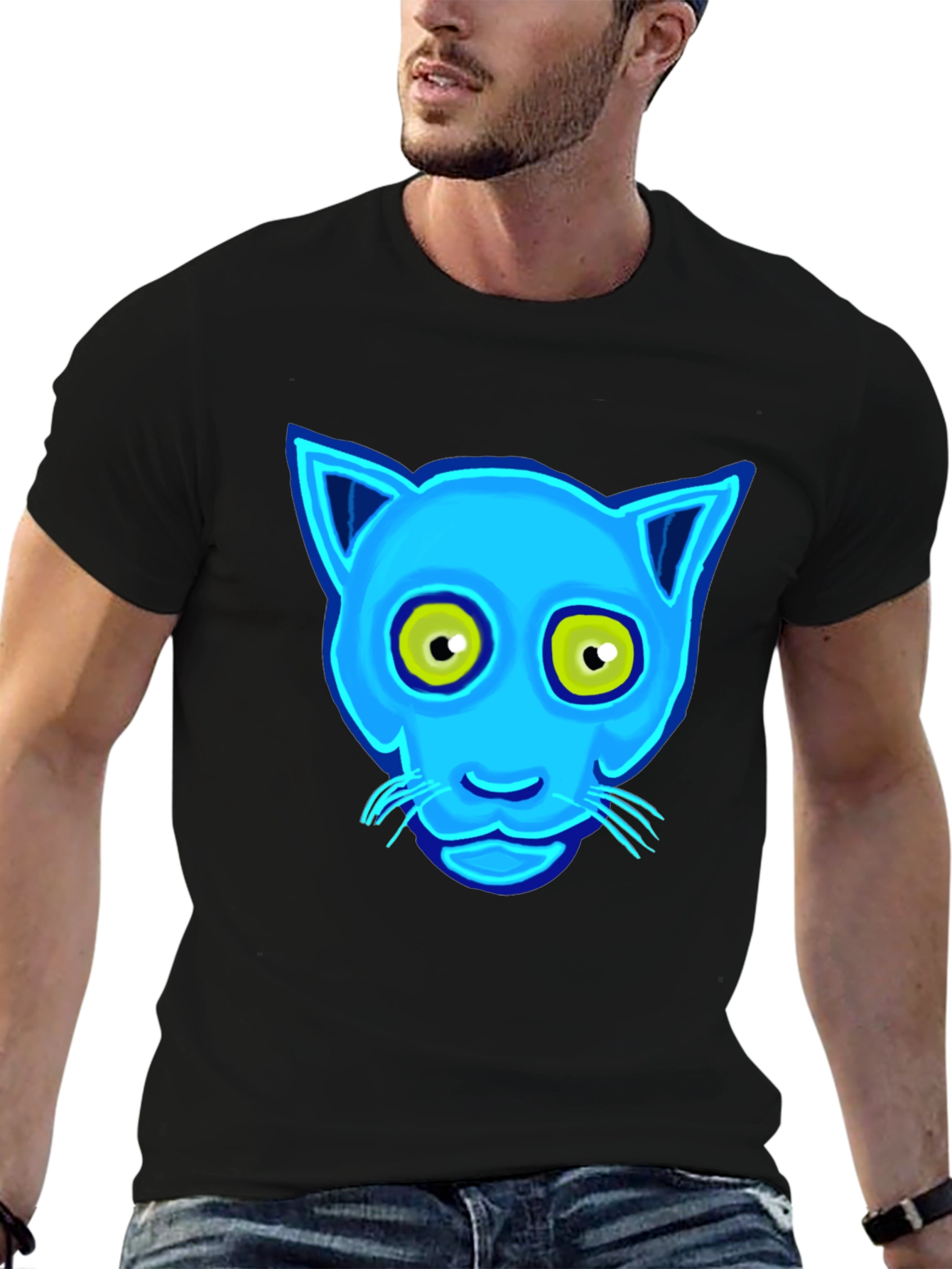 Blue Cat Graphic Tee - Unique Design