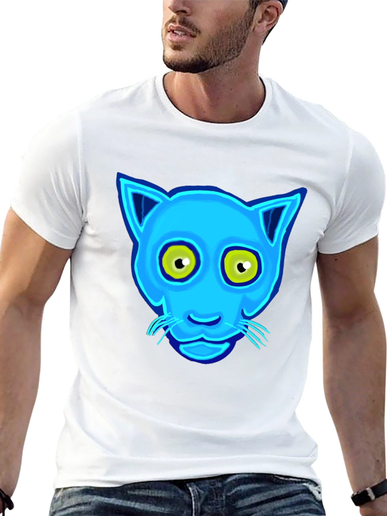 Blue Cat Graphic Tee - Unique Design