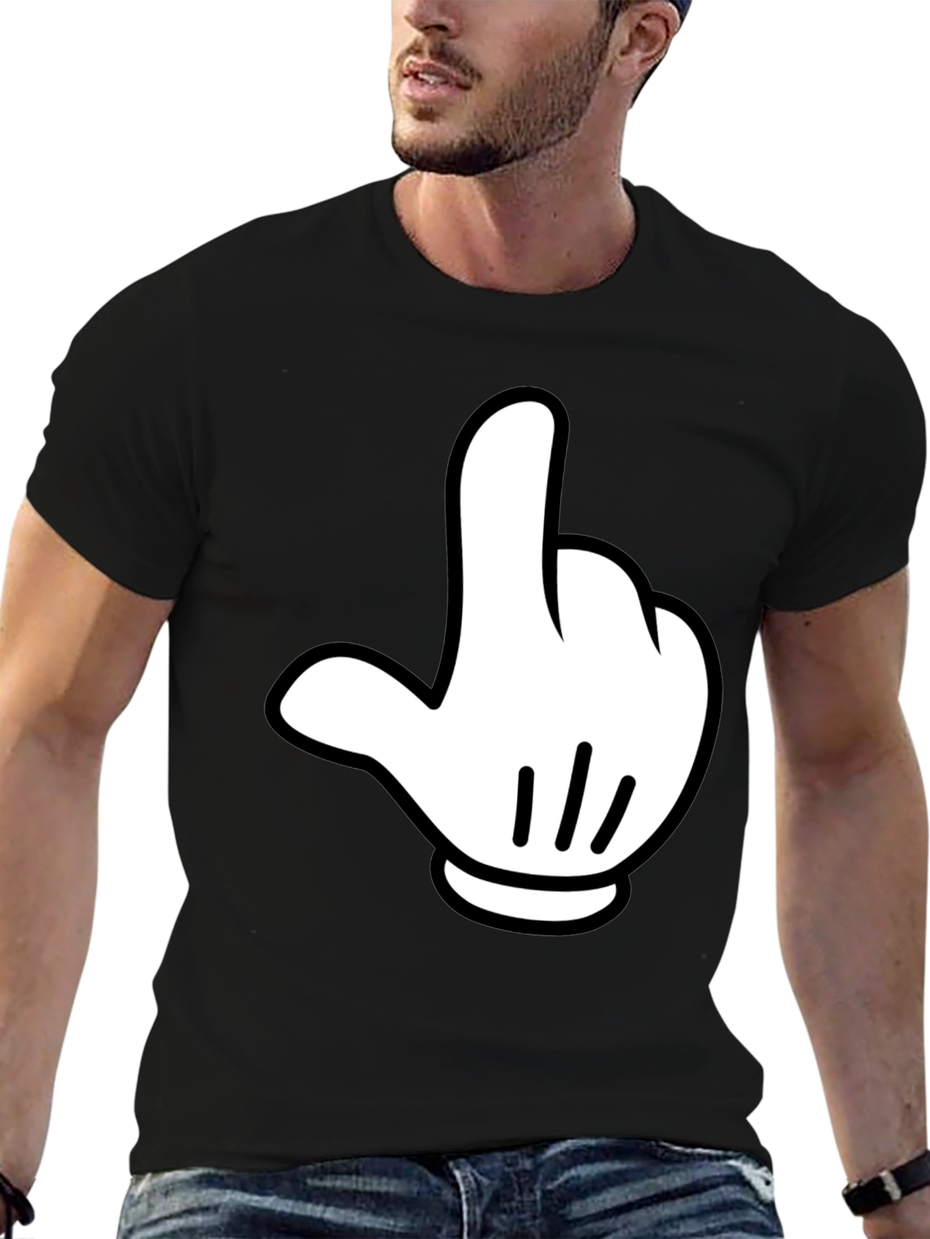 Funny Cartoon Hand Graphic Black T-Shirt