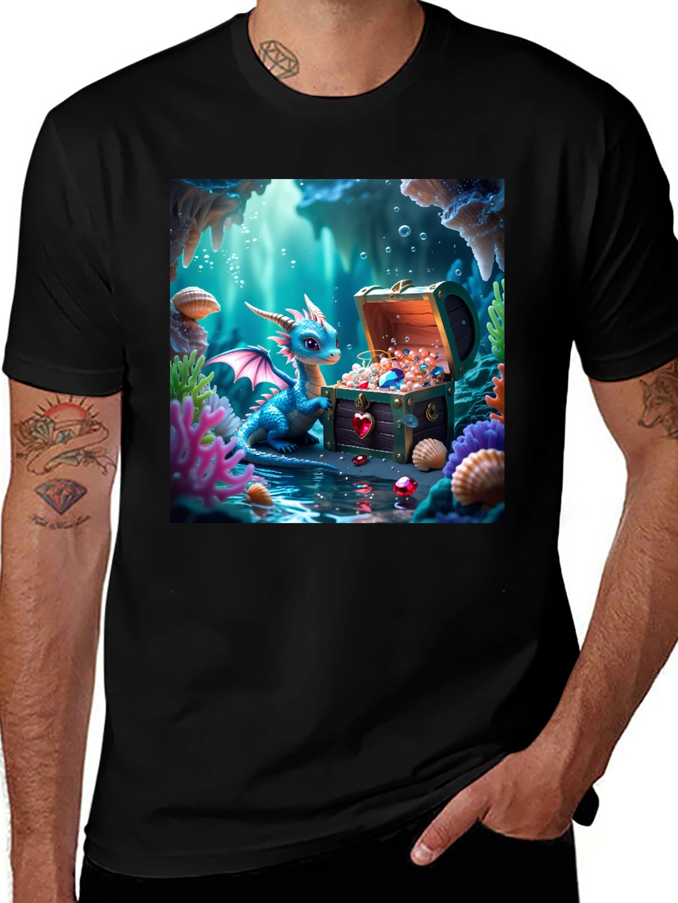 Fantasy Dragon Treasure Chest Graphic Tee