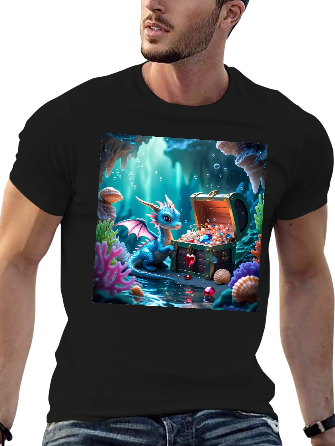 Fantasy Dragon Treasure Chest Graphic Tee