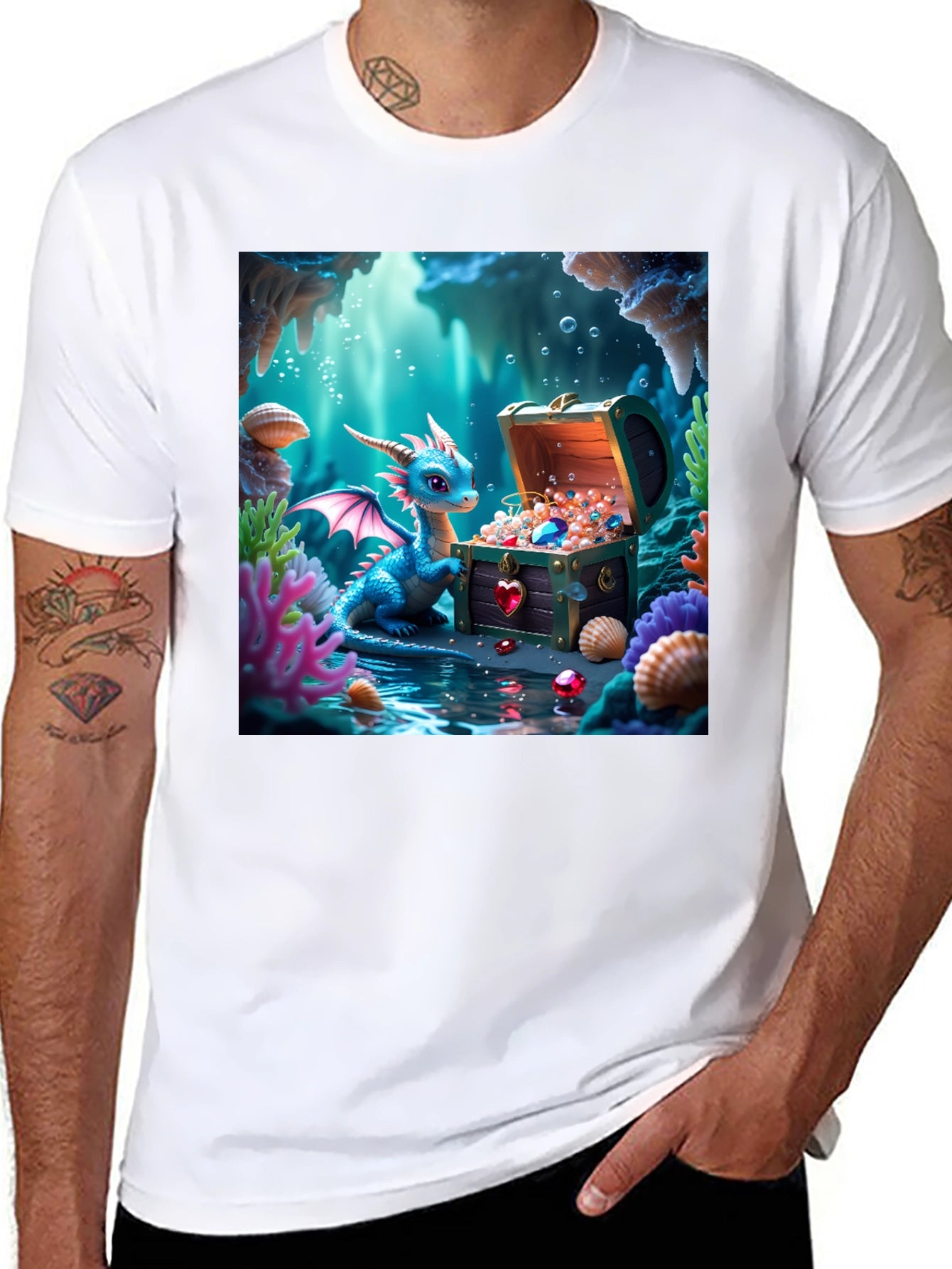 Fantasy Dragon Treasure Chest Graphic Tee
