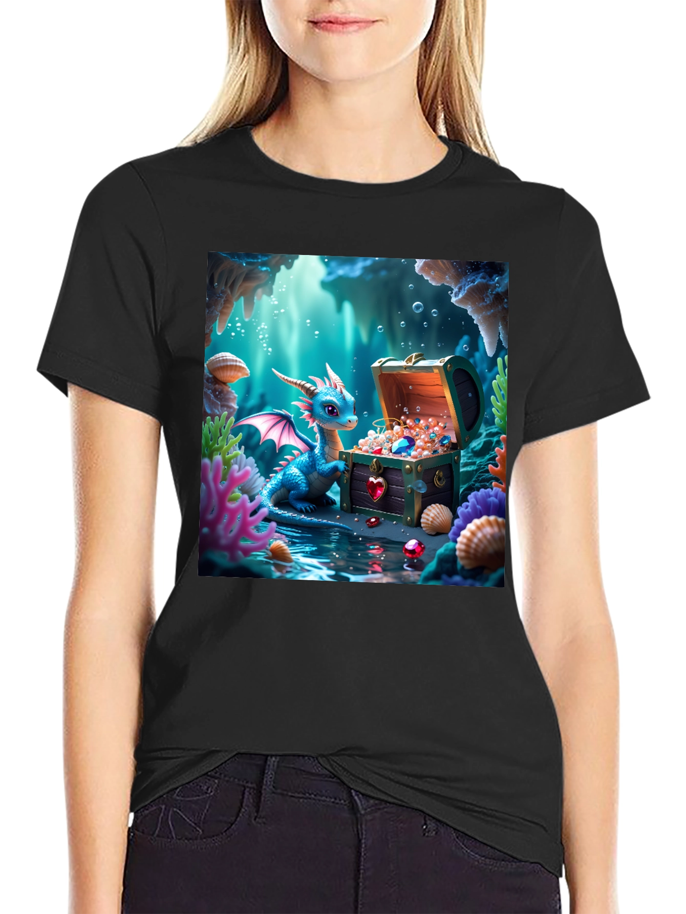 Fantasy Dragon Treasure Chest Graphic Tee