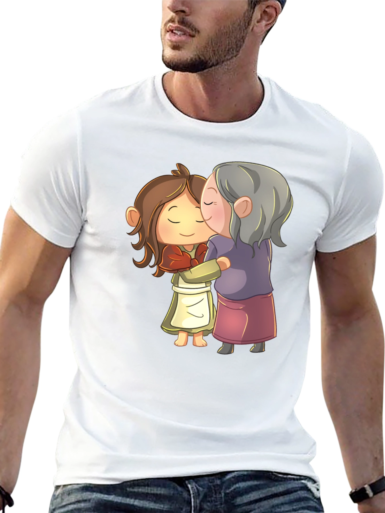 Grandma & Kid Hug Graphic Tee - Black