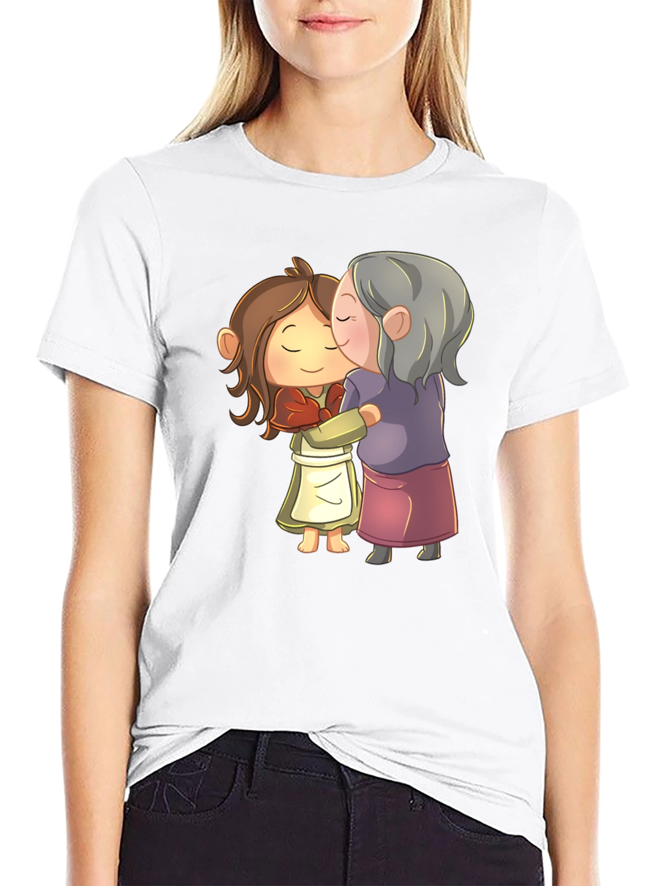 Grandma & Kid Hug Graphic Tee - Black