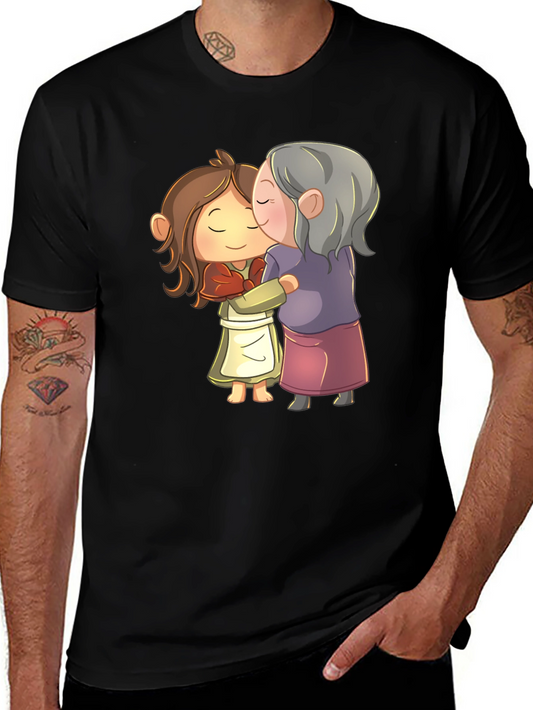 Grandma & Kid Hug Graphic Tee - Black