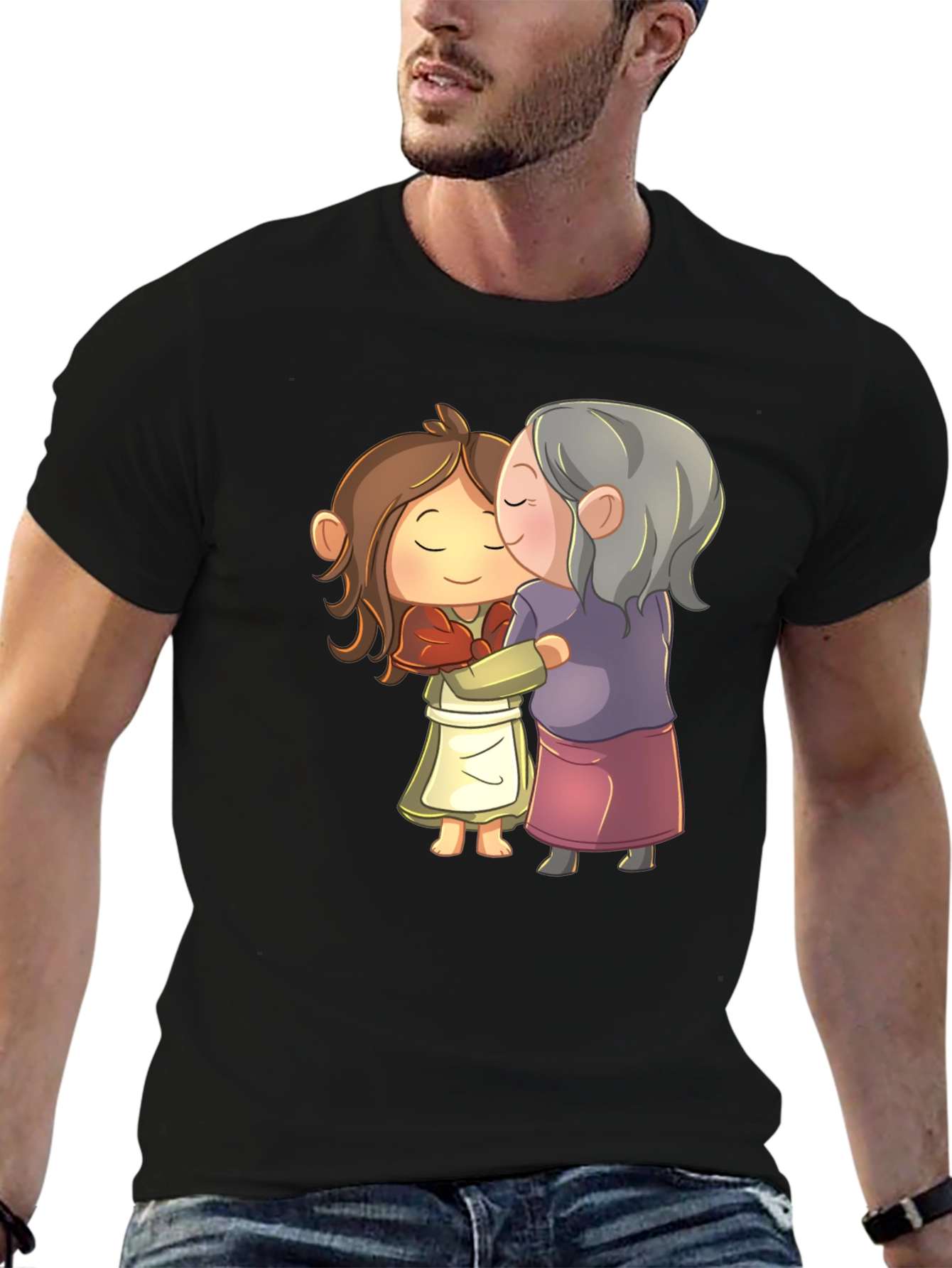 Grandma & Kid Hug Graphic Tee - Black