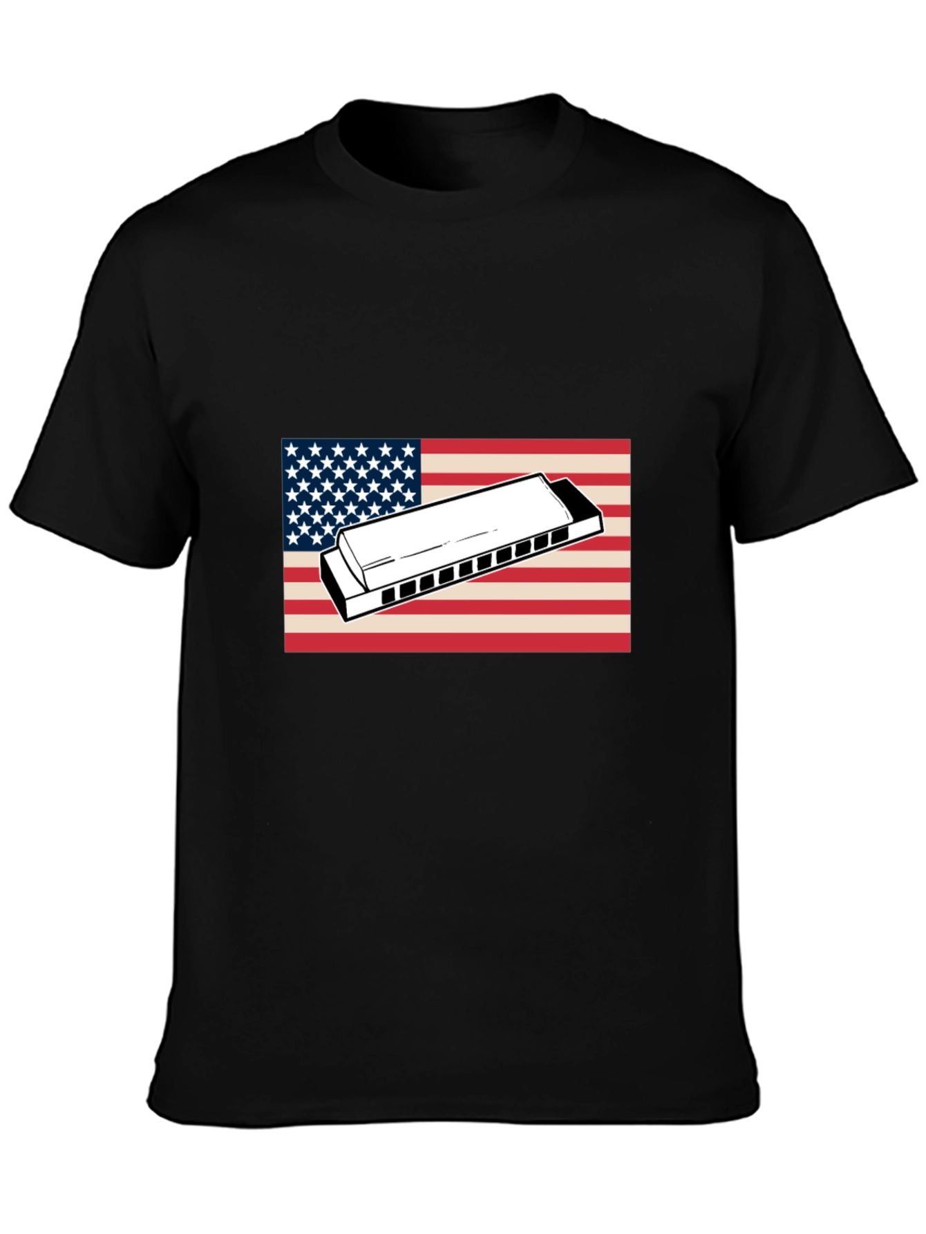 American Flag Harmonica Graphic T-Shirt