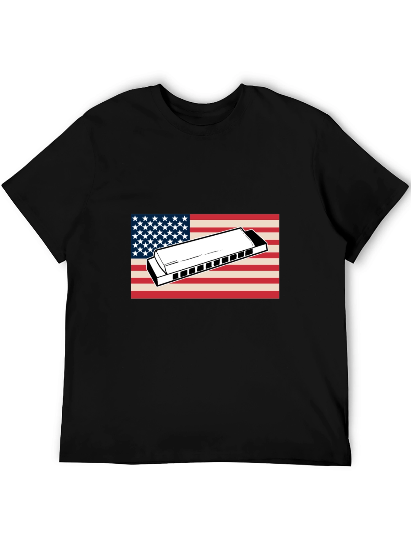 American Flag Harmonica Graphic T-Shirt