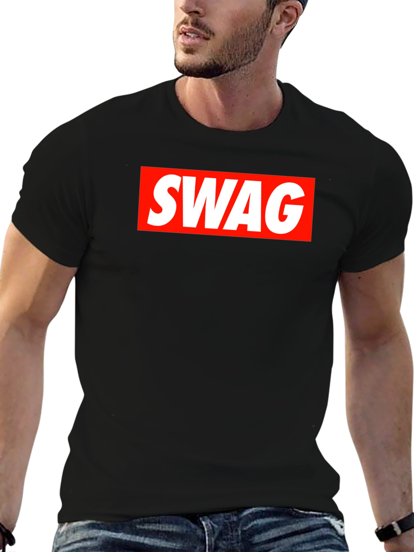 Mens Black T-Shirt with SWAG Graphic