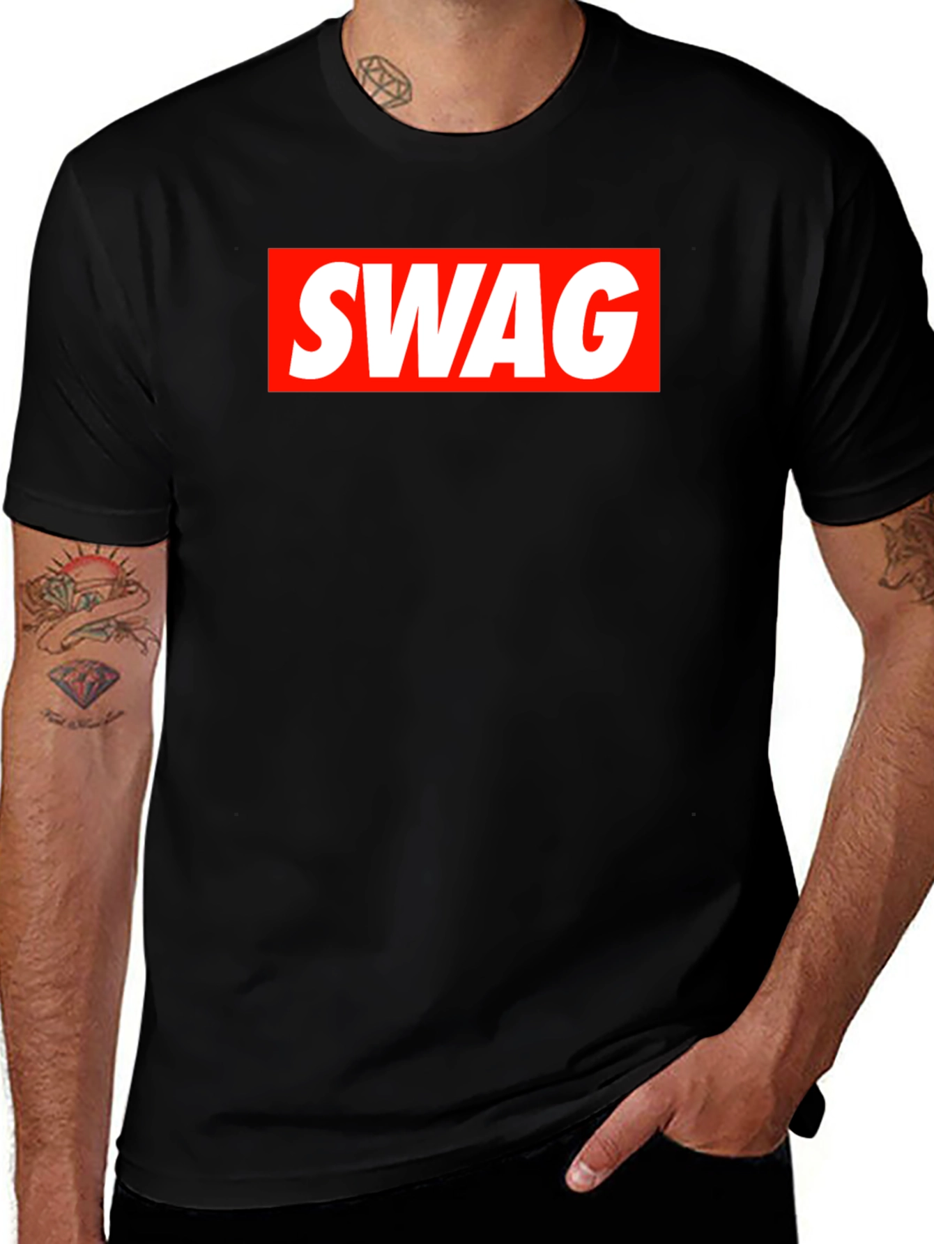 Mens Black T-Shirt with SWAG Graphic
