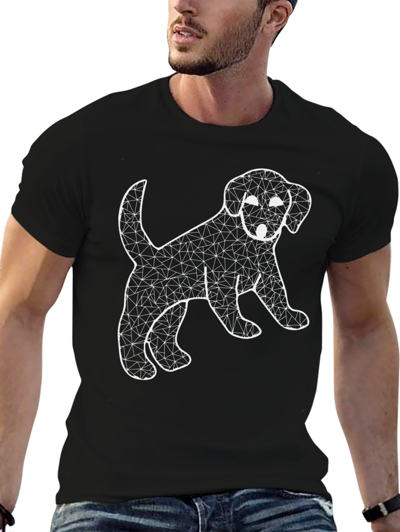Geometric Puppy Graphic Tee - Black