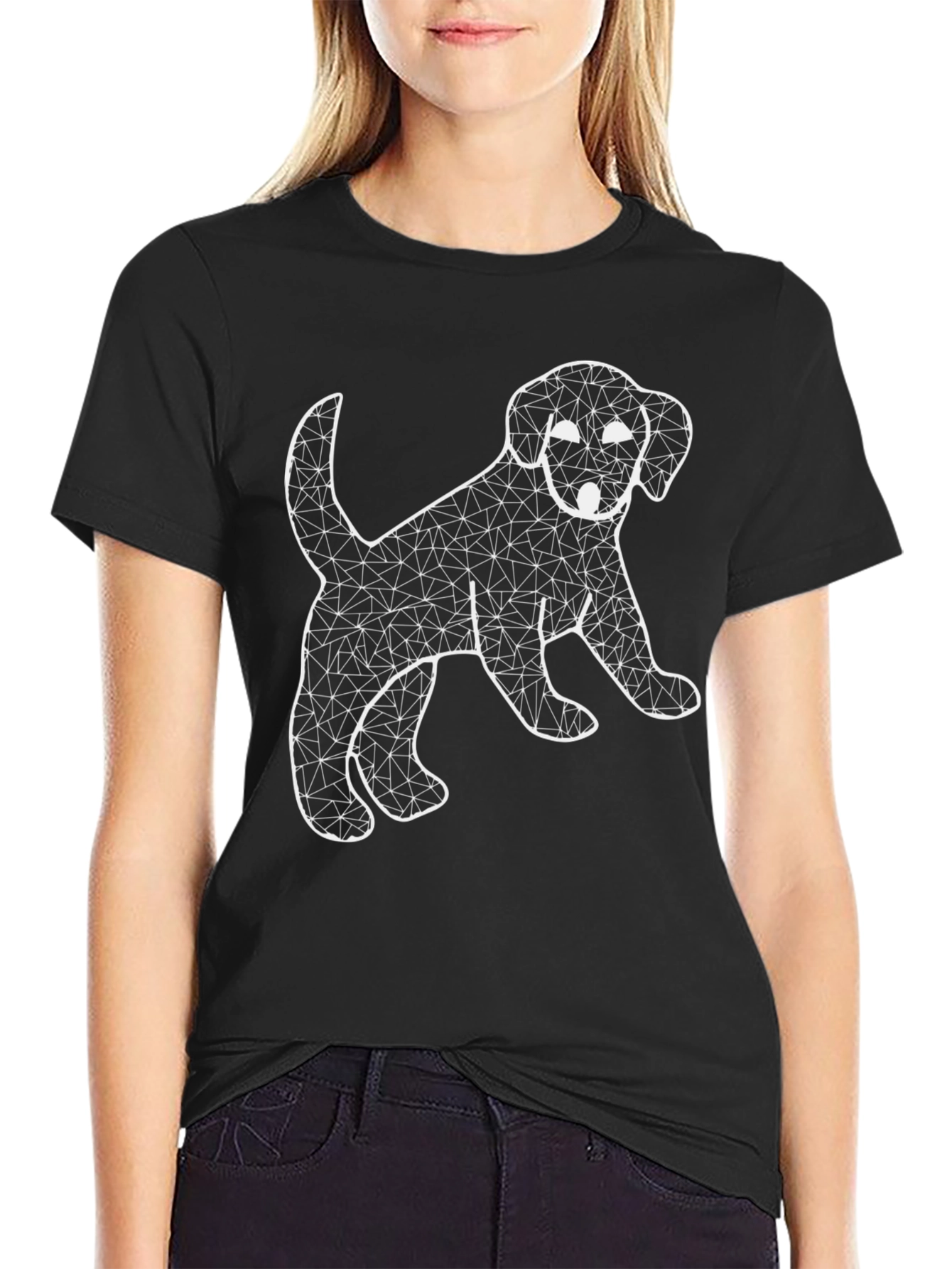 Geometric Puppy Graphic Tee - Black