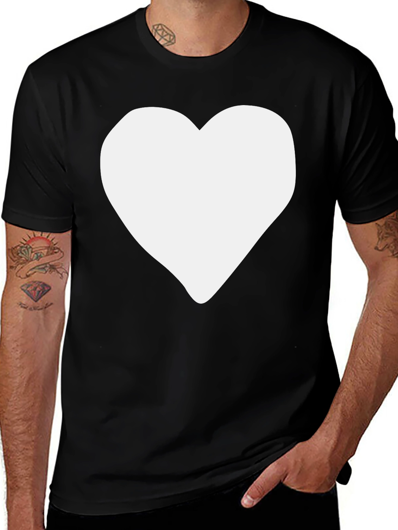 Heart Graphic Tee - Black Cotton Casual Shirt