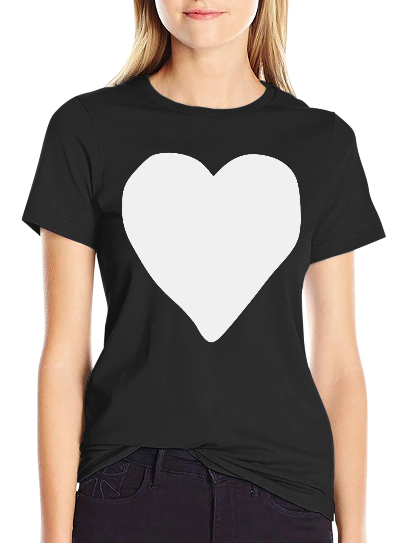 Heart Graphic Tee - Black Cotton Casual Shirt