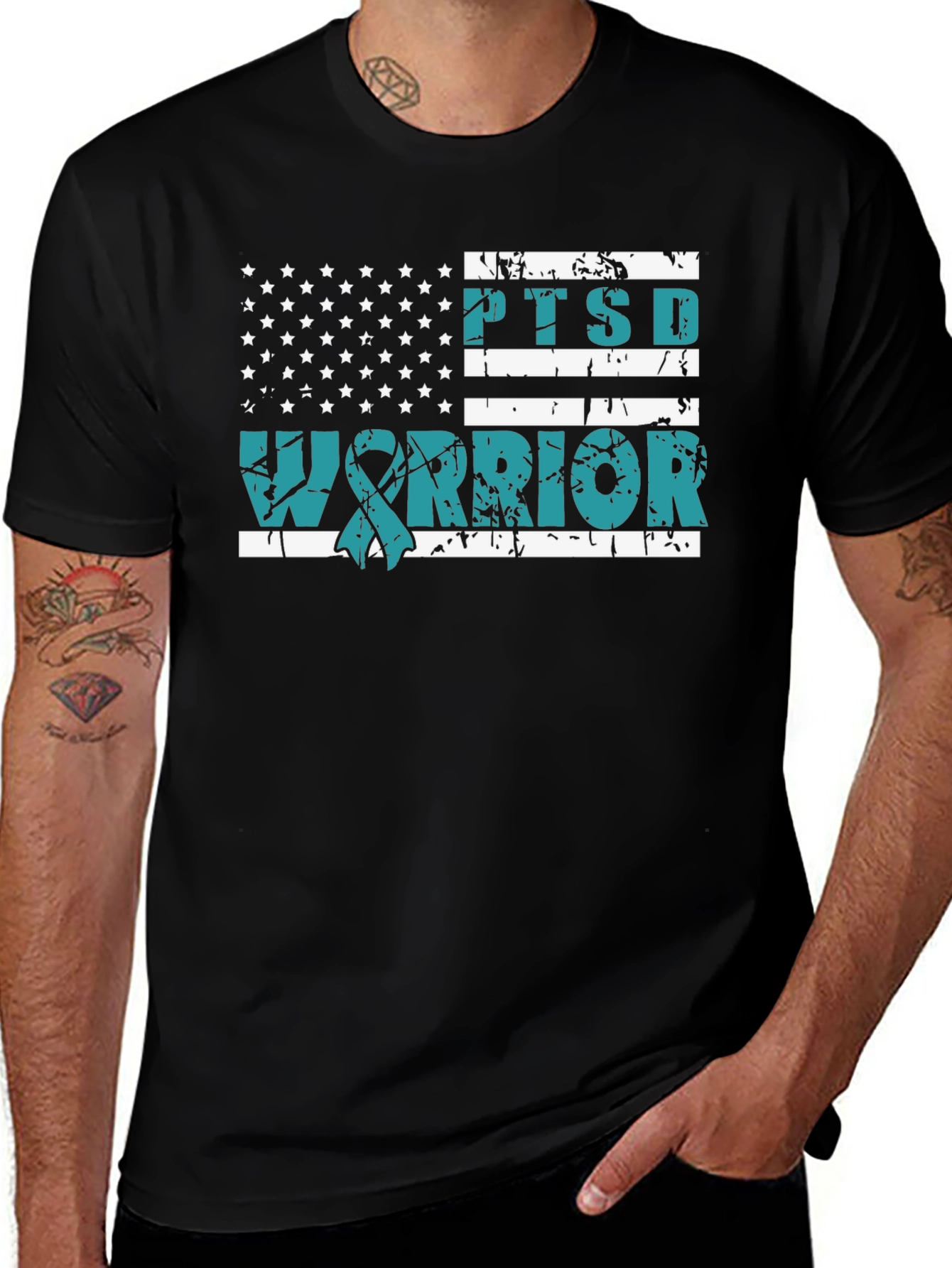 PTSD Warrior American Flag Graphic T-Shirt