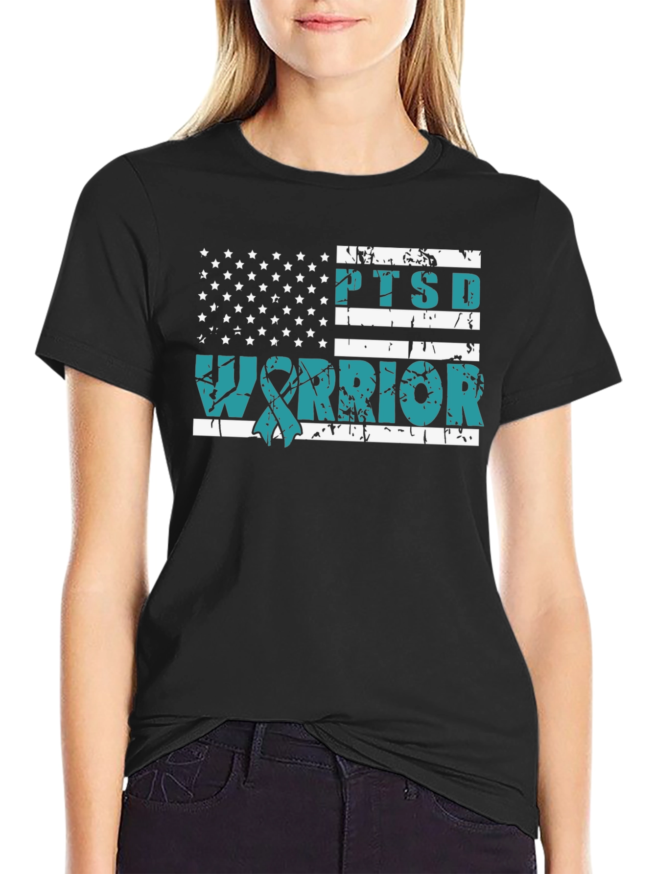 PTSD Warrior American Flag Graphic T-Shirt