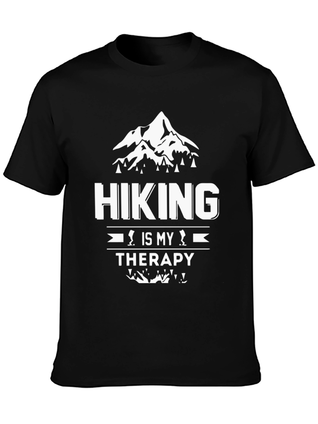 Hiking is My Therapy Black Graphic T-Shirt