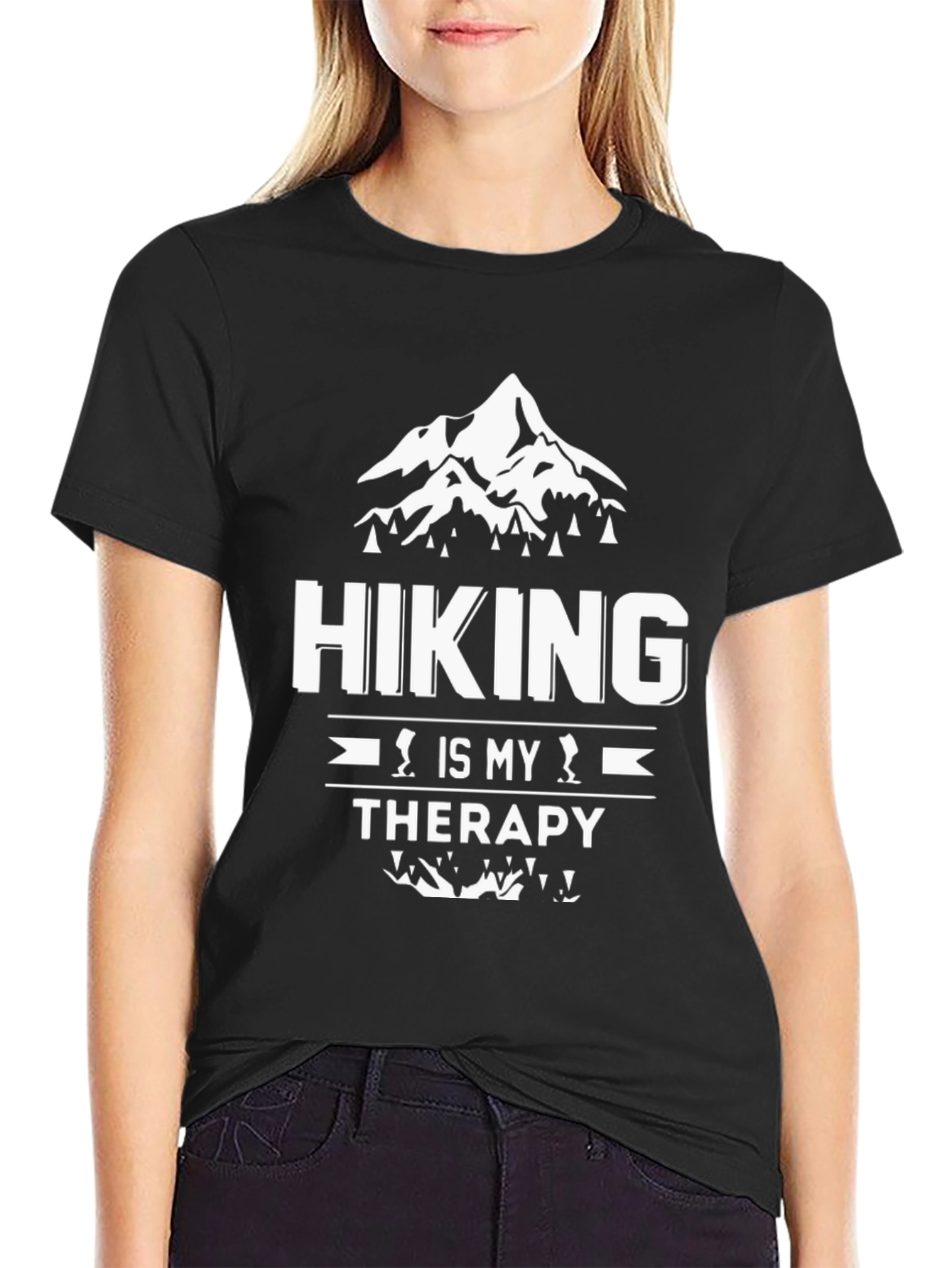Hiking is My Therapy Black Graphic T-Shirt