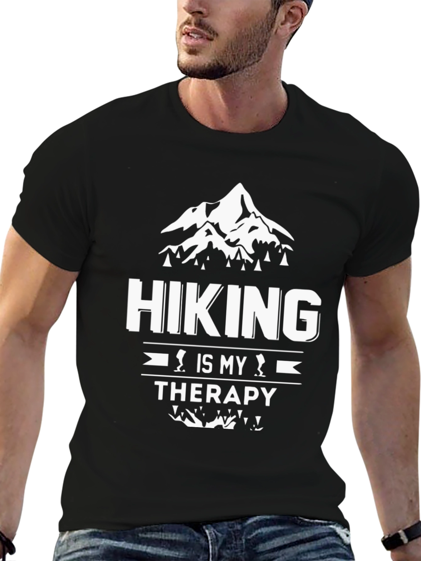 Hiking is My Therapy Black Graphic T-Shirt