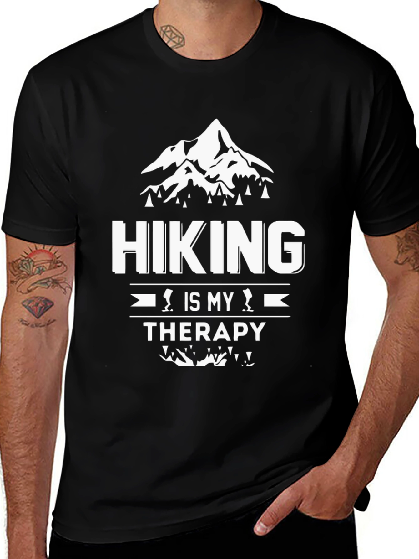 Hiking is My Therapy Black Graphic T-Shirt