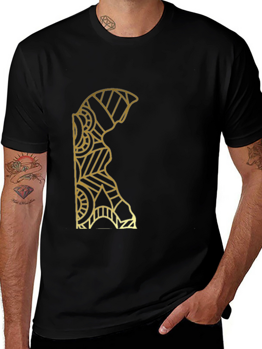 Geometric Gold Pattern Black T-Shirt