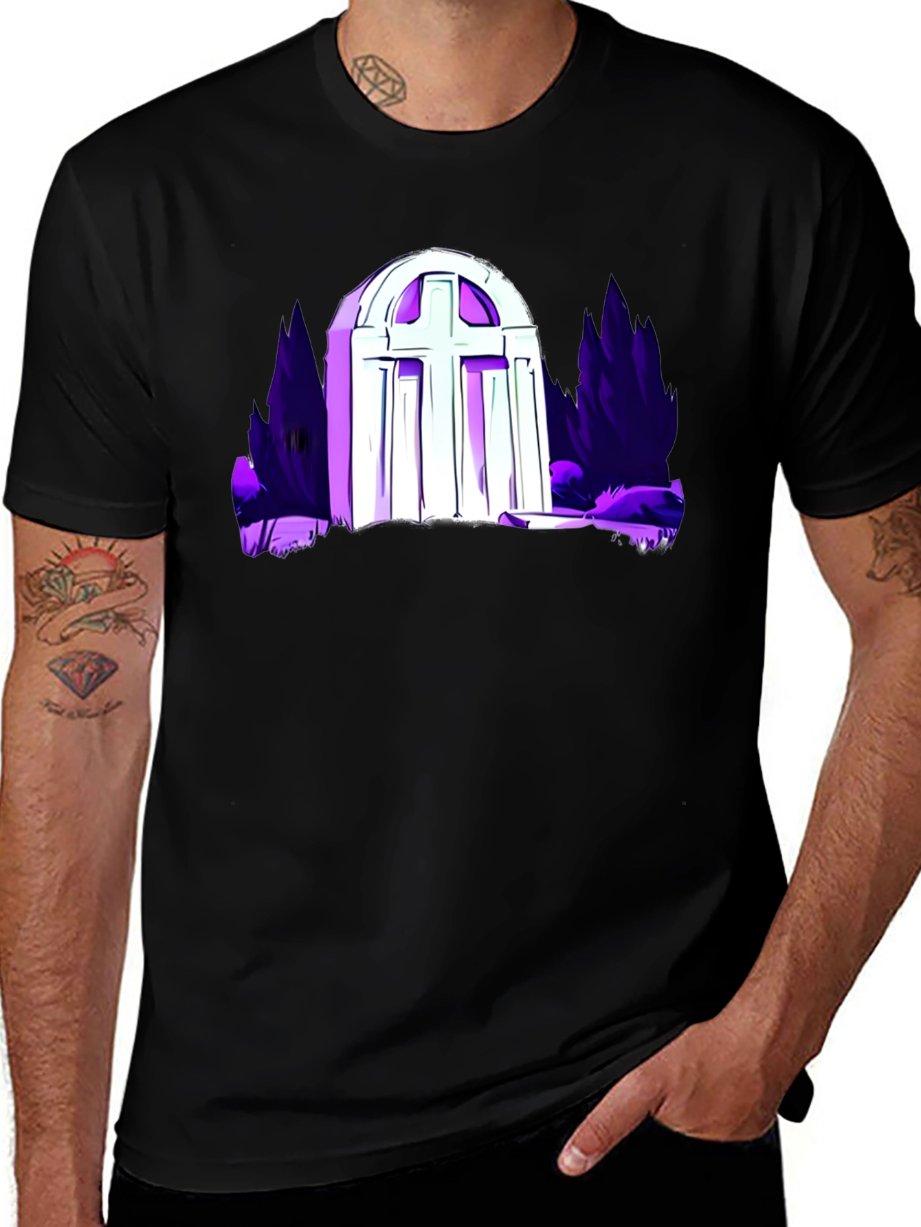 Gothic Graveyard Graphic Tee - Black