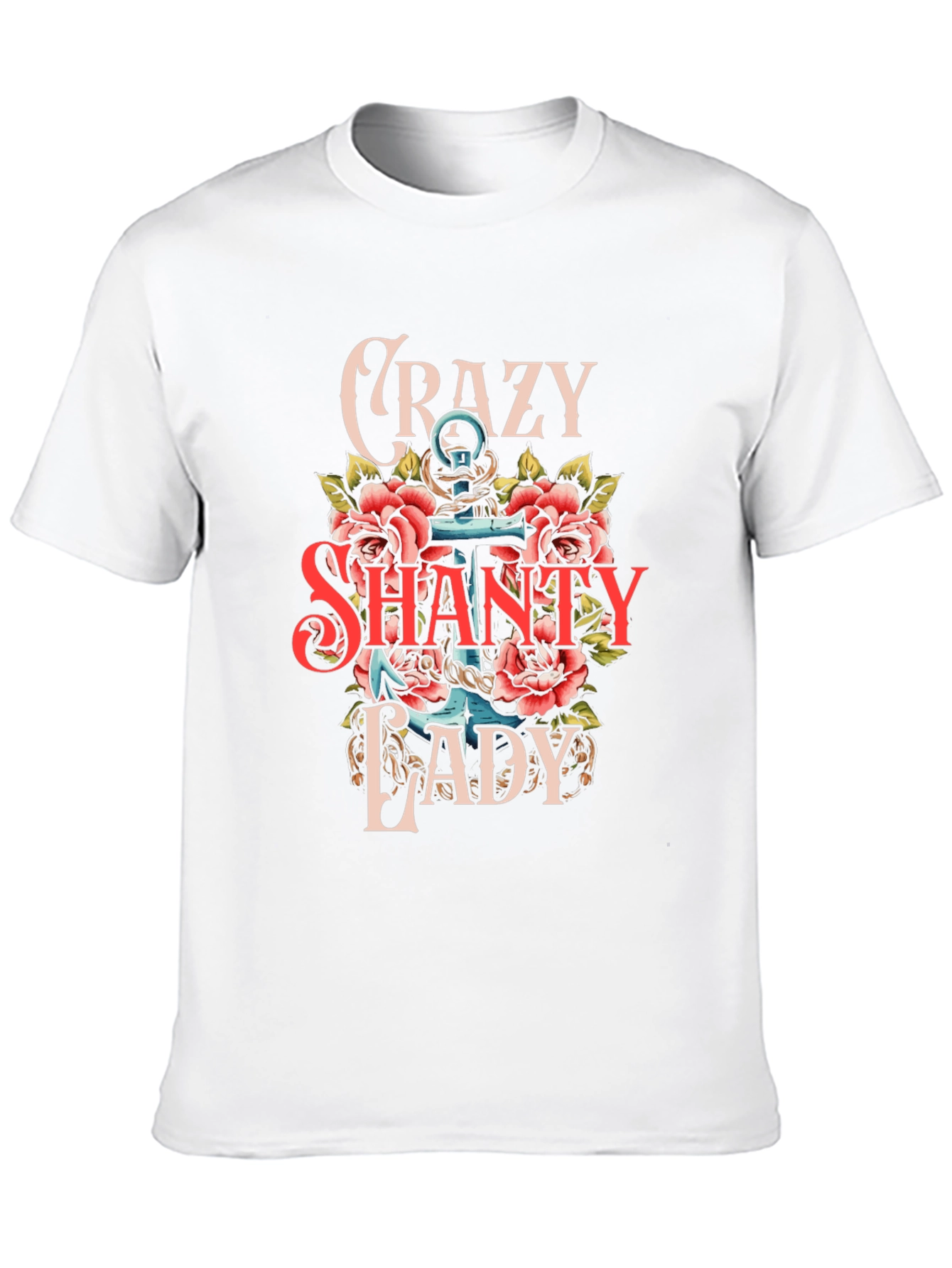 Crazy Shanty Lady T-Shirt: Anchor & Rose Design