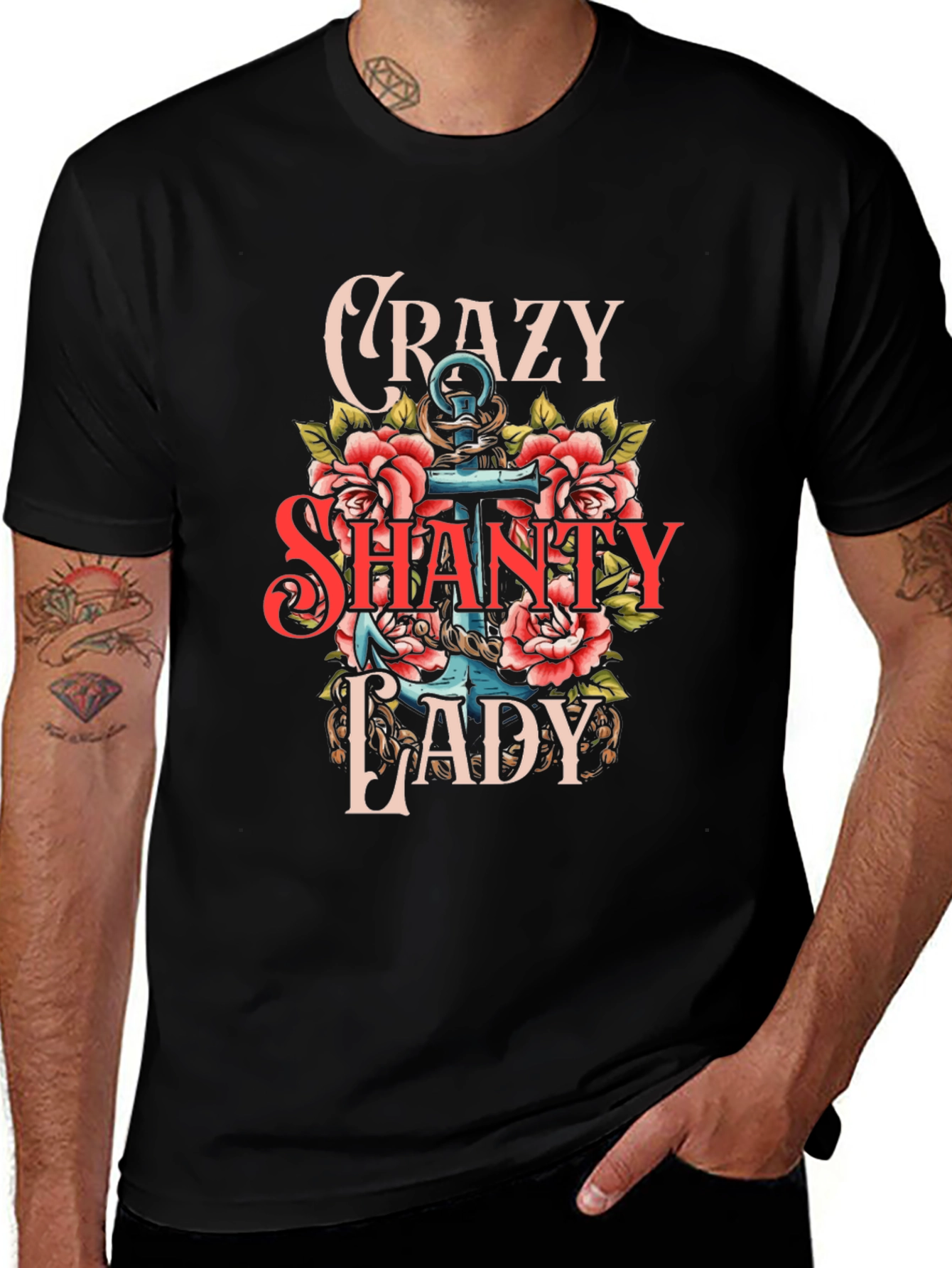 Crazy Shanty Lady T-Shirt: Anchor & Rose Design