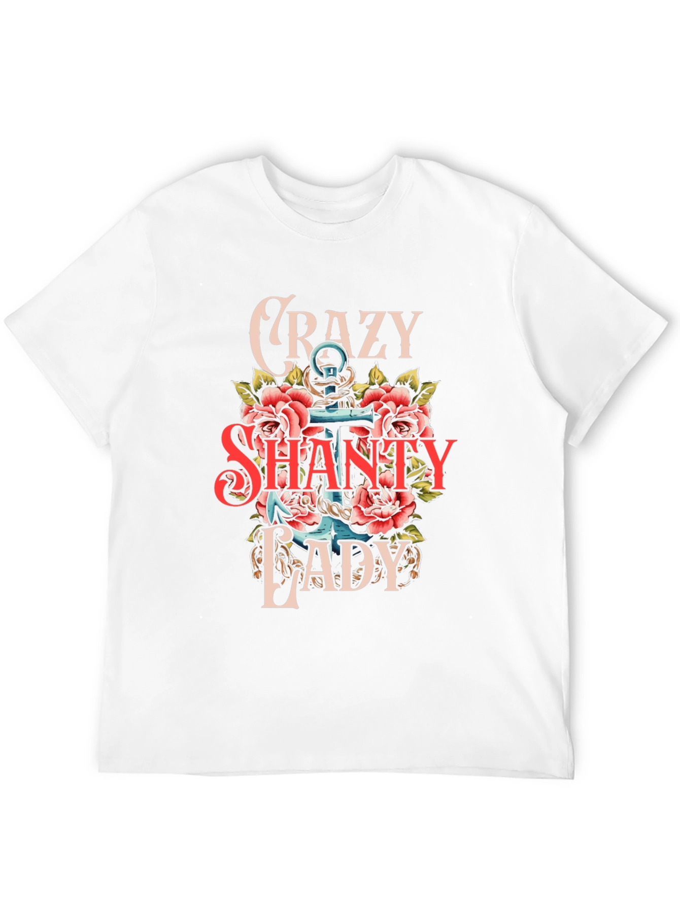 Crazy Shanty Lady T-Shirt: Anchor & Rose Design