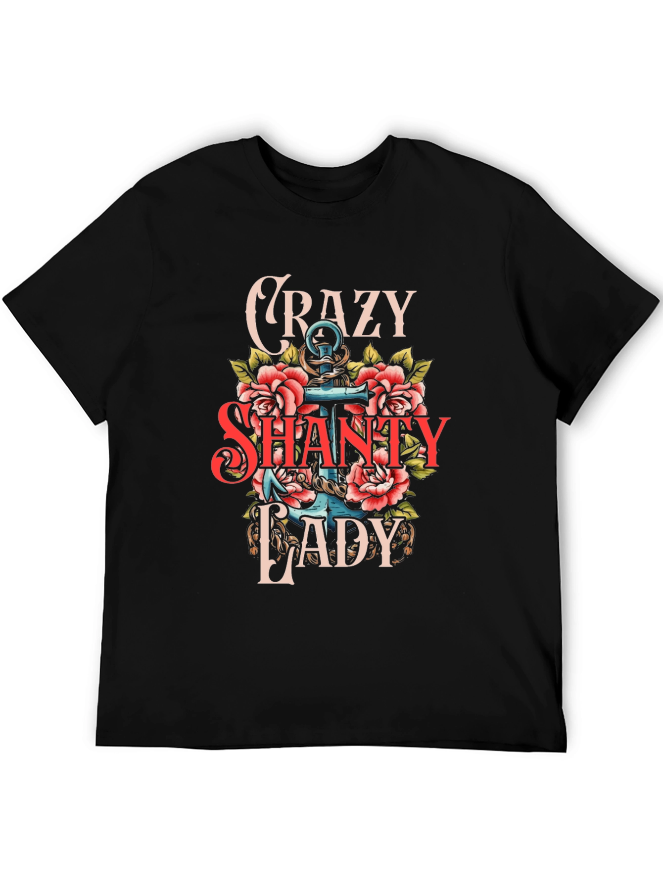 Crazy Shanty Lady T-Shirt: Anchor & Rose Design