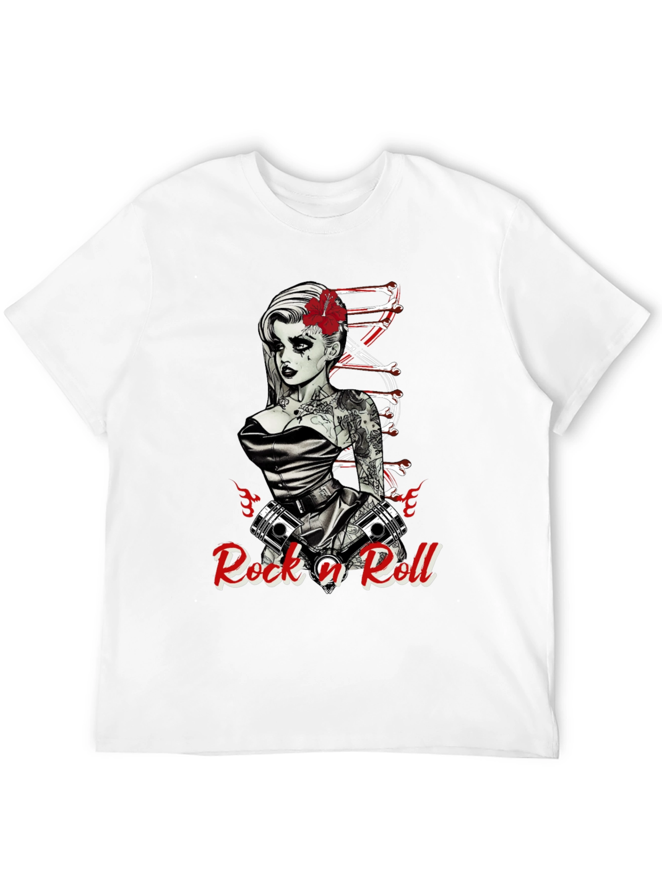 Rock n Roll Tattoo Print Black T-Shirt