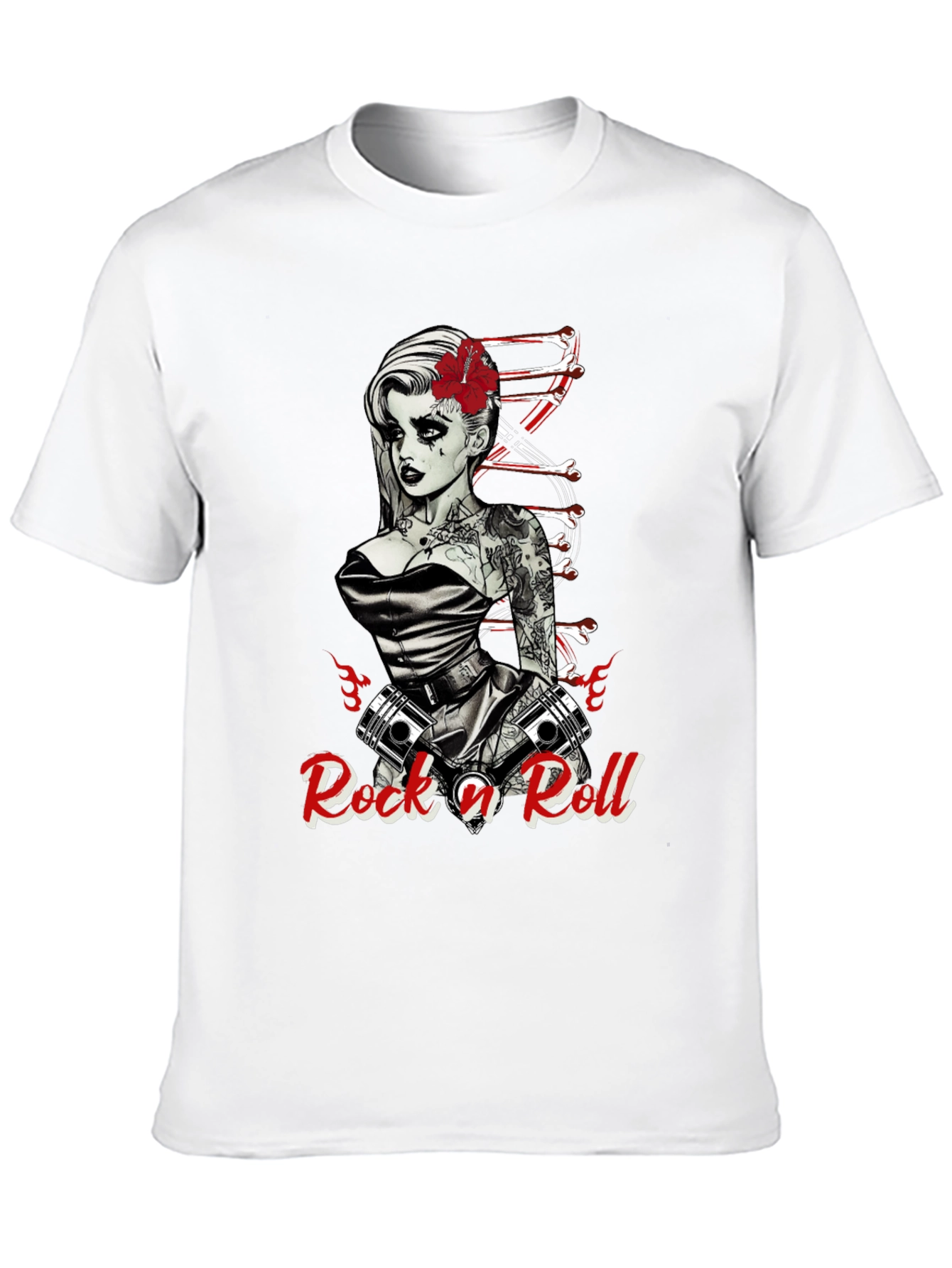 Rock n Roll Tattoo Print Black T-Shirt