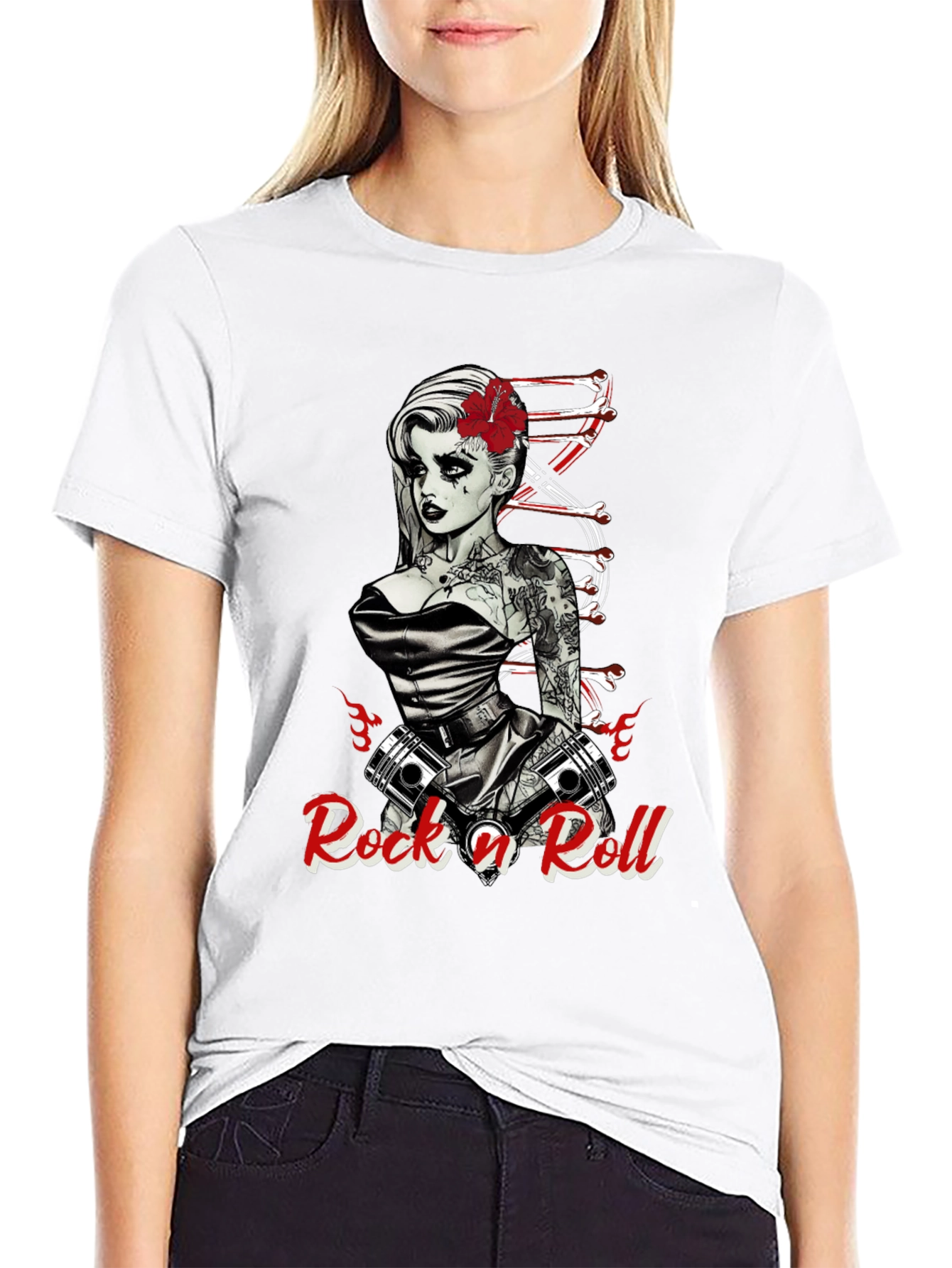 Rock n Roll Tattoo Print Black T-Shirt
