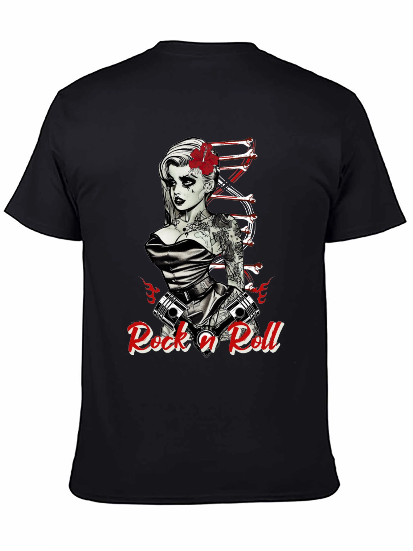 Rock n Roll Tattoo Print Black T-Shirt
