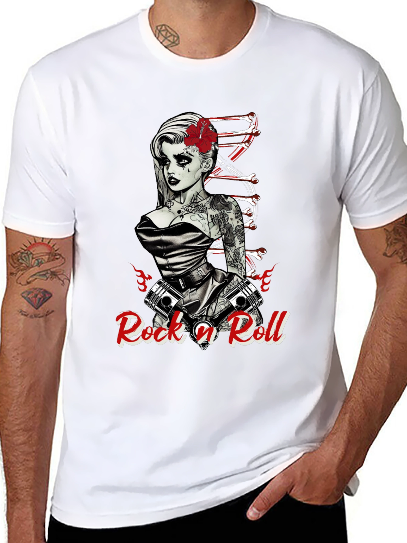 Rock n Roll Tattoo Print Black T-Shirt